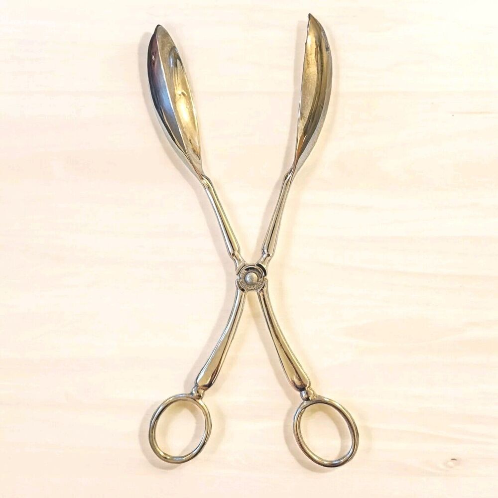 Silverplated Salad Tongs Spoon Fork M.R. 10.5" Vintage